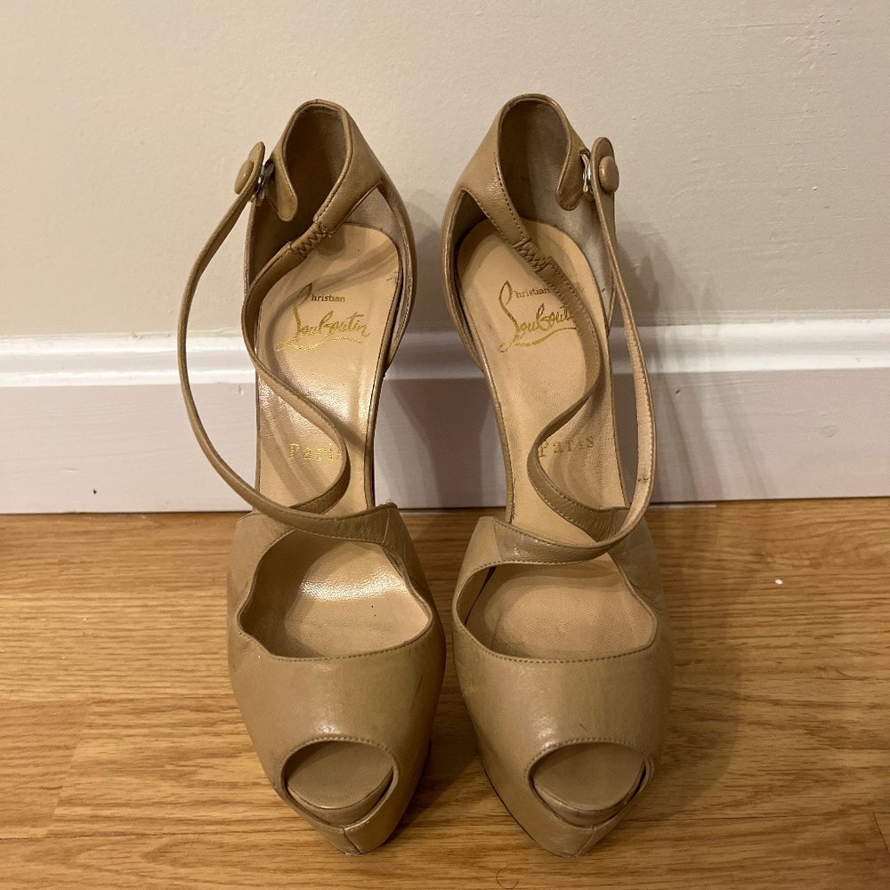 Christian Louboutin ultra high platform leather tan heels